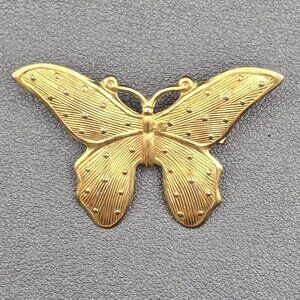 Vintage Gold Tone Textured Dots Butterfly Brooch Pin 1-5/8" Wide